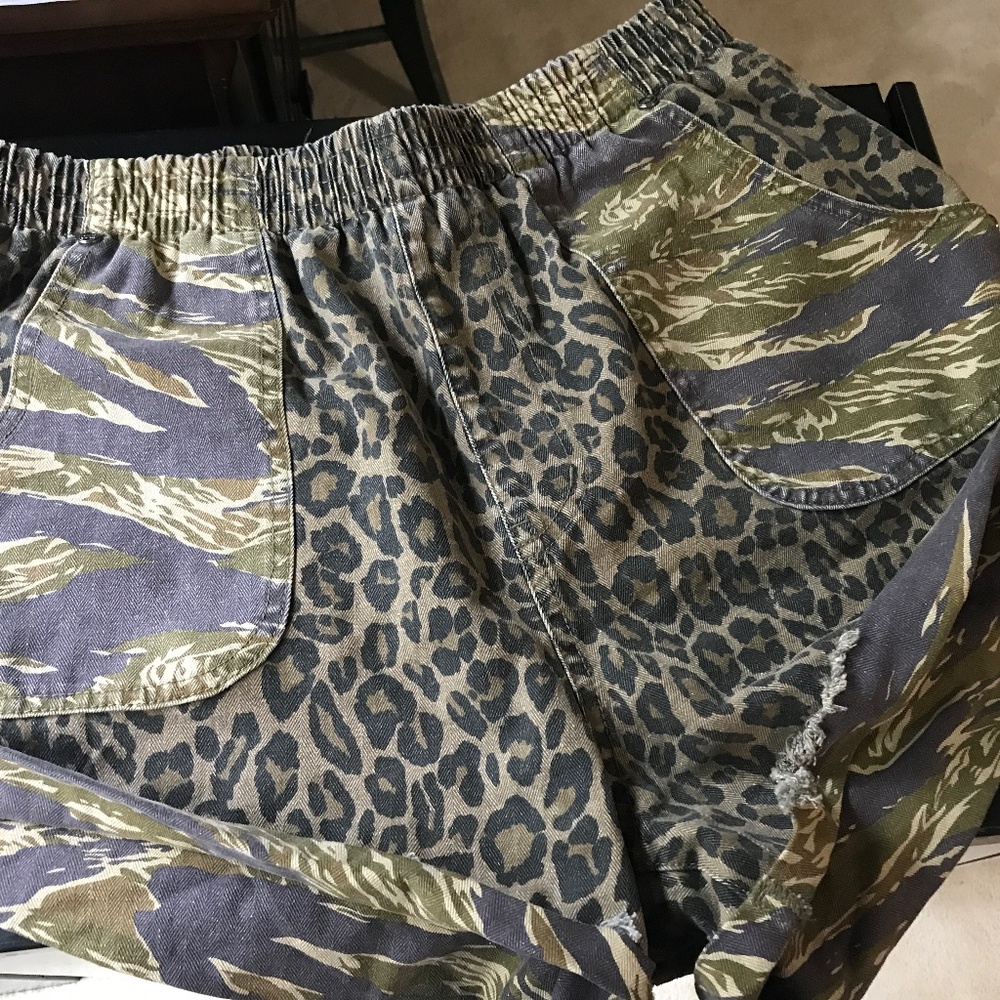 One Teaspoon Camouflage and Leopard Print Shorts